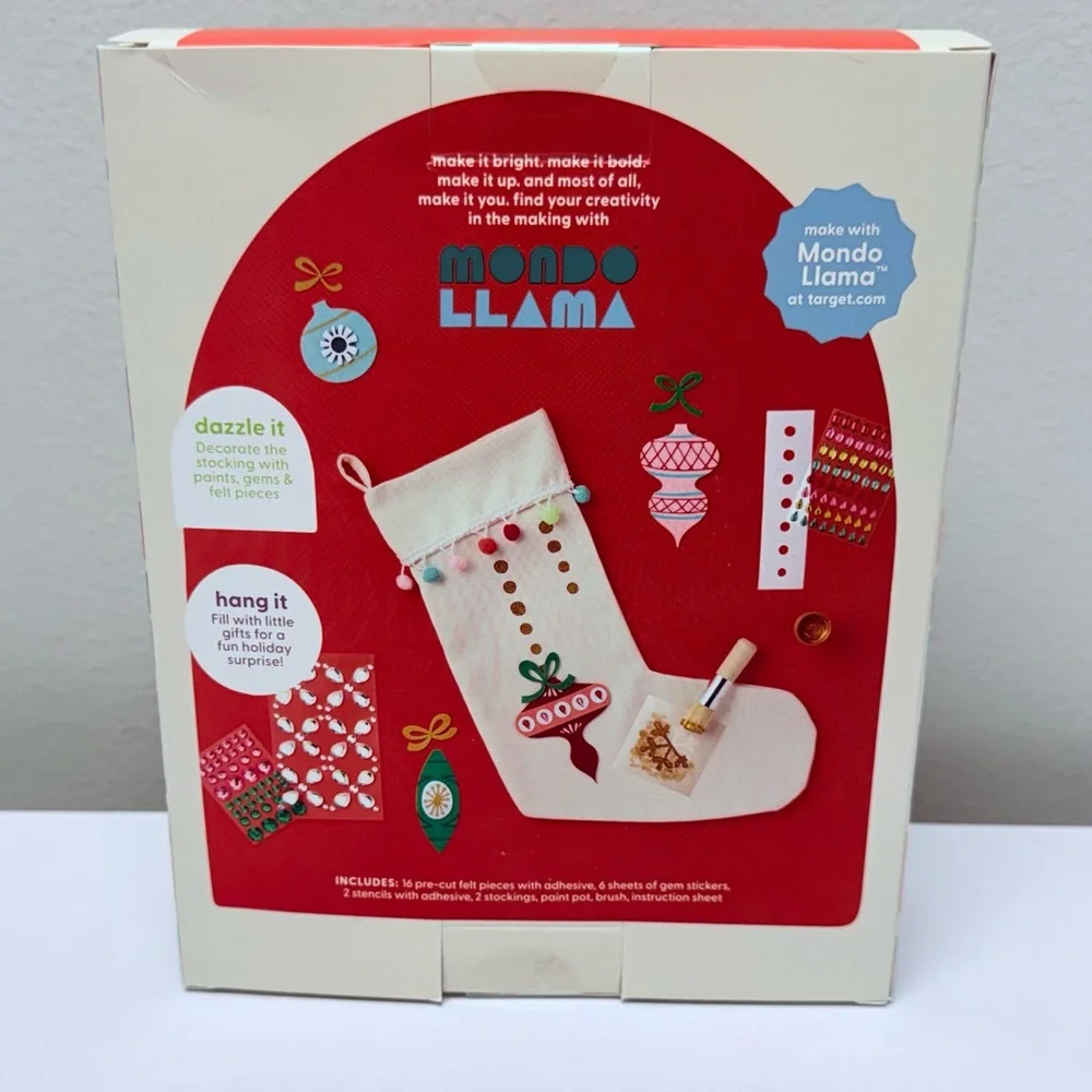 Mondo Llama Christmas Craft 2ct Embellished Felt Stocking Decorating Kit, New!